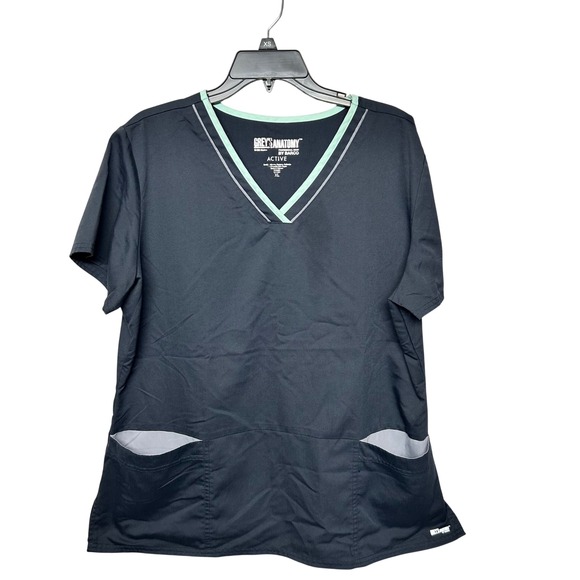 Grey's Anatomy by Barco Tops - Greys Anatomy Active by Barco Scrub Top XL Black Mint Green V-Neck GRS861